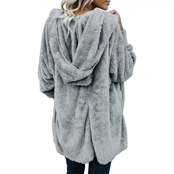 Dokotoo Womens 2023 Winter Long Sleeve Solid Fuzzy Fleece Open Front Hooded Cardigans Jacket Coats Outerwear with Pocket