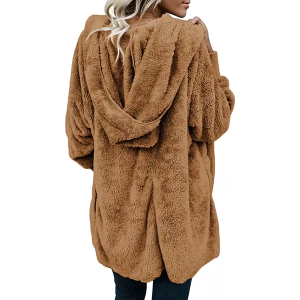 Dokotoo Womens 2023 Winter Long Sleeve Solid Fuzzy Fleece Open Front Hooded Cardigans Jacket Coats Outerwear with Pocket