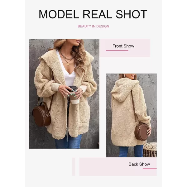 Dokotoo Womens 2023 Winter Long Sleeve Solid Fuzzy Fleece Open Front Hooded Cardigans Jacket Coats Outerwear with Pocket