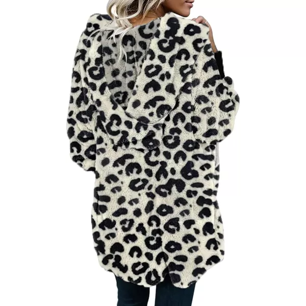 Dokotoo Womens 2023 Winter Long Sleeve Solid Fuzzy Fleece Open Front Hooded Cardigans Jacket Coats Outerwear with Pocket