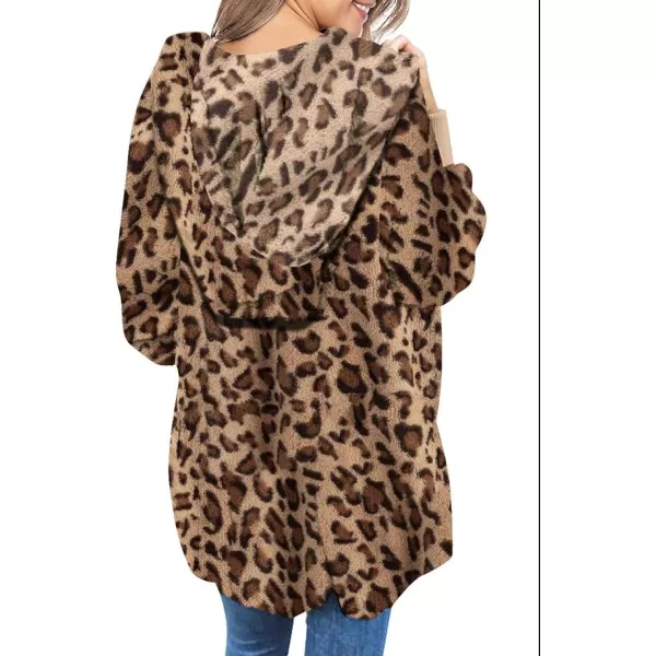 Dokotoo Womens 2023 Winter Long Sleeve Solid Fuzzy Fleece Open Front Hooded Cardigans Jacket Coats Outerwear with Pocket