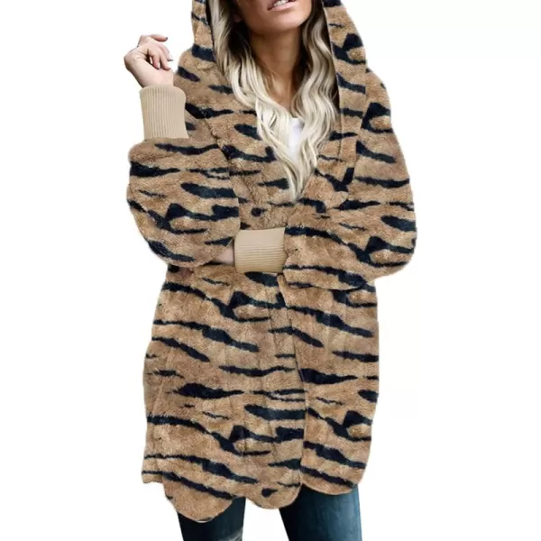 Dokotoo Womens 2023 Winter Long Sleeve Solid Fuzzy Fleece Open Front Hooded Cardigans Jacket Coats Outerwear with Pocket