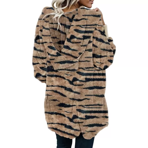Dokotoo Womens 2023 Winter Long Sleeve Solid Fuzzy Fleece Open Front Hooded Cardigans Jacket Coats Outerwear with Pocket