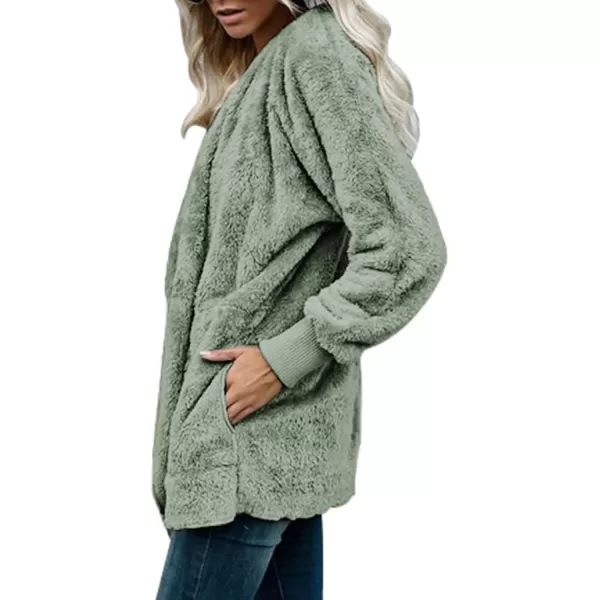 Dokotoo Womens 2023 Winter Long Sleeve Solid Fuzzy Fleece Open Front Hooded Cardigans Jacket Coats Outerwear with Pocket