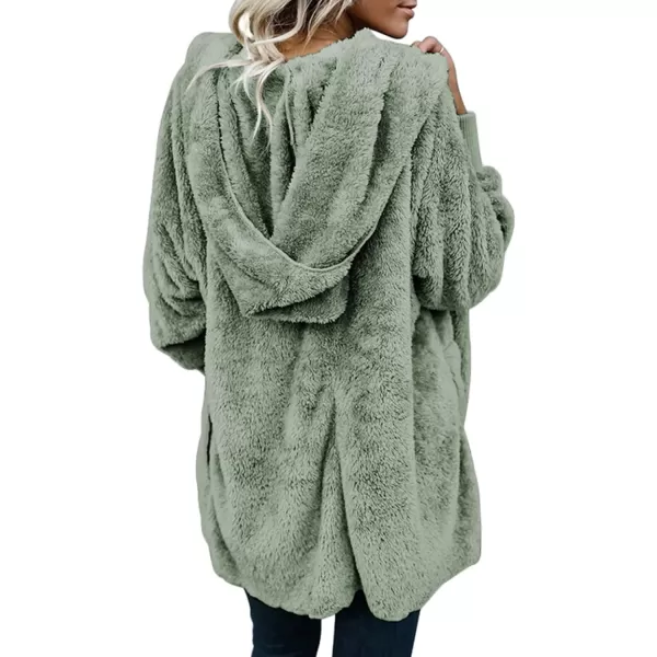 Dokotoo Womens 2023 Winter Long Sleeve Solid Fuzzy Fleece Open Front Hooded Cardigans Jacket Coats Outerwear with Pocket