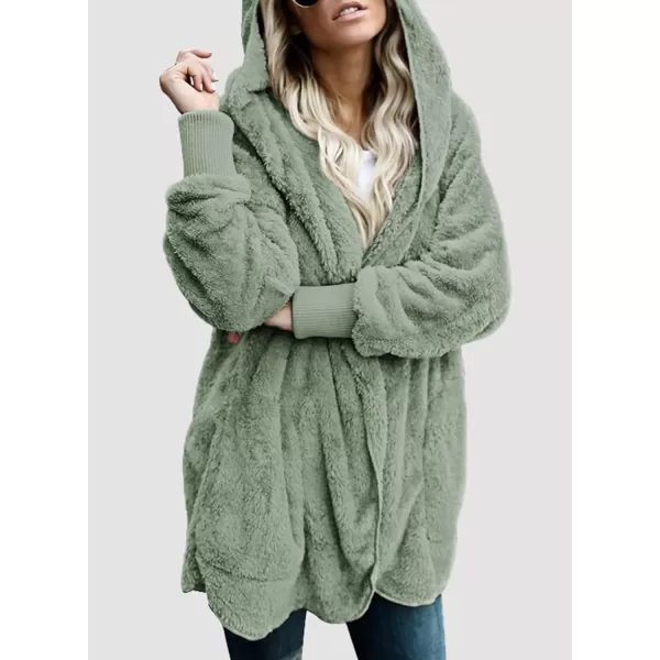 Dokotoo Womens 2023 Winter Long Sleeve Solid Fuzzy Fleece Open Front Hooded Cardigans Jacket Coats Outerwear with Pocket