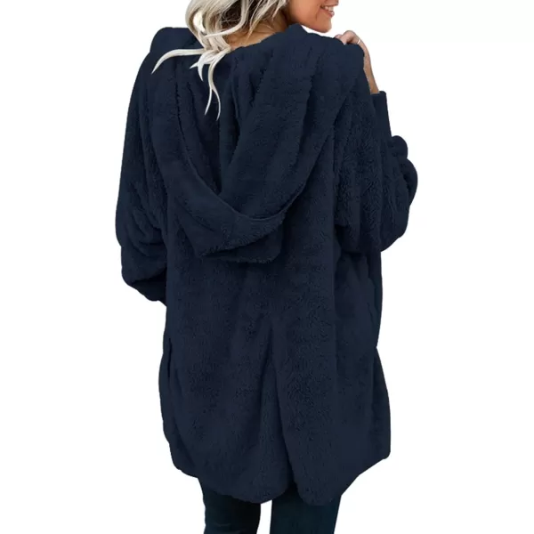 Dokotoo Womens 2023 Winter Long Sleeve Solid Fuzzy Fleece Open Front Hooded Cardigans Jacket Coats Outerwear with Pocket