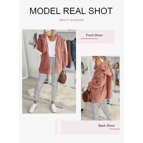 Dokotoo Womens 2023 Winter Long Sleeve Solid Fuzzy Fleece Open Front Hooded Cardigans Jacket Coats Outerwear with Pocket