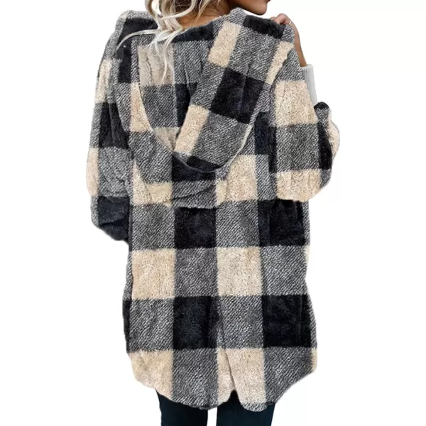 Dokotoo Womens 2023 Winter Long Sleeve Solid Fuzzy Fleece Open Front Hooded Cardigans Jacket Coats Outerwear with Pocket