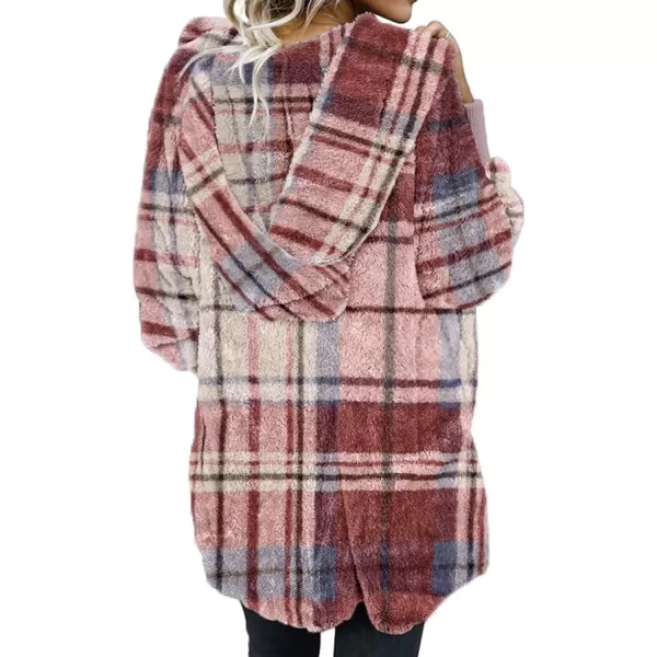 Dokotoo Womens 2023 Winter Long Sleeve Solid Fuzzy Fleece Open Front Hooded Cardigans Jacket Coats Outerwear with Pocket