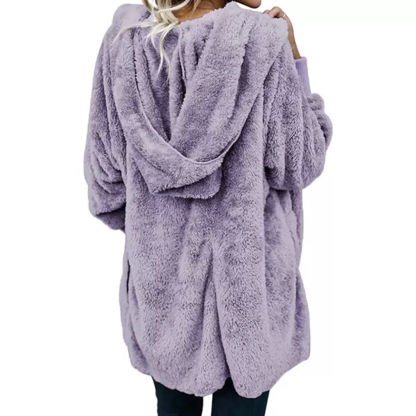 Dokotoo Womens 2023 Winter Long Sleeve Solid Fuzzy Fleece Open Front Hooded Cardigans Jacket Coats Outerwear with Pocket