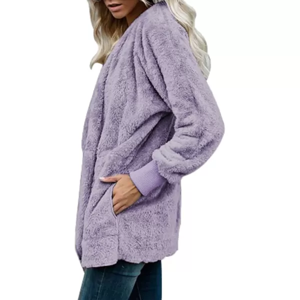 Dokotoo Womens 2023 Winter Long Sleeve Solid Fuzzy Fleece Open Front Hooded Cardigans Jacket Coats Outerwear with Pocket