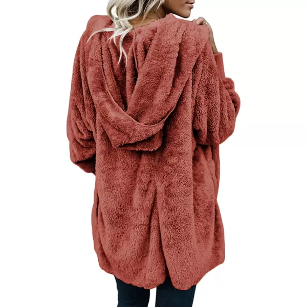 Dokotoo Womens 2023 Winter Long Sleeve Solid Fuzzy Fleece Open Front Hooded Cardigans Jacket Coats Outerwear with Pocket