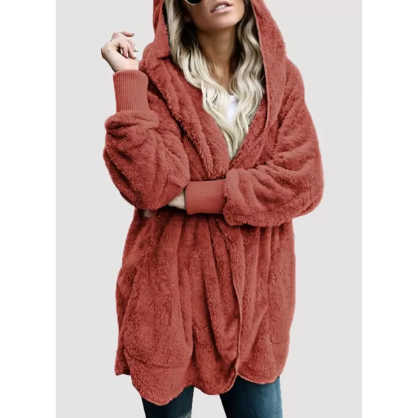 Dokotoo Womens 2023 Winter Long Sleeve Solid Fuzzy Fleece Open Front Hooded Cardigans Jacket Coats Outerwear with Pocket