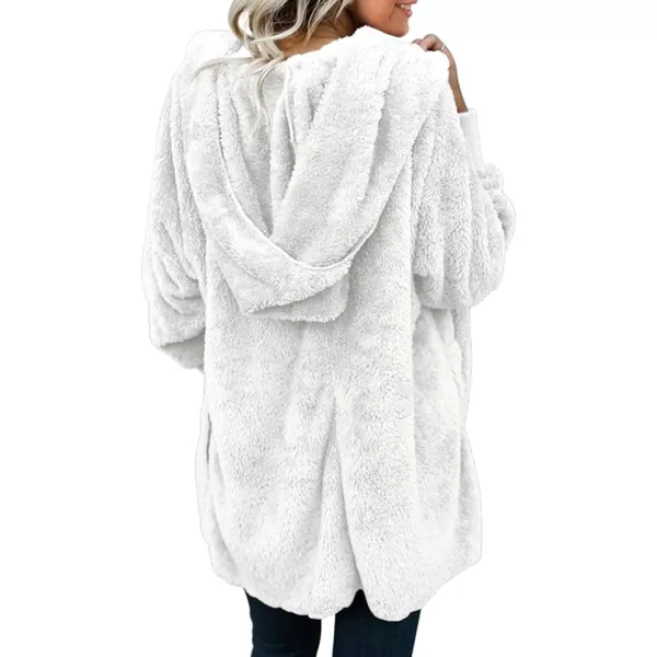Dokotoo Womens 2023 Winter Long Sleeve Solid Fuzzy Fleece Open Front Hooded Cardigans Jacket Coats Outerwear with Pocket