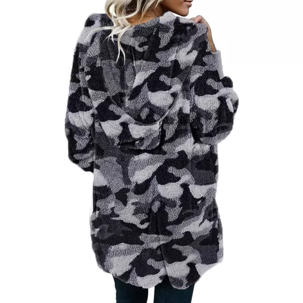 Dokotoo Womens 2023 Winter Long Sleeve Solid Fuzzy Fleece Open Front Hooded Cardigans Jacket Coats Outerwear with Pocket