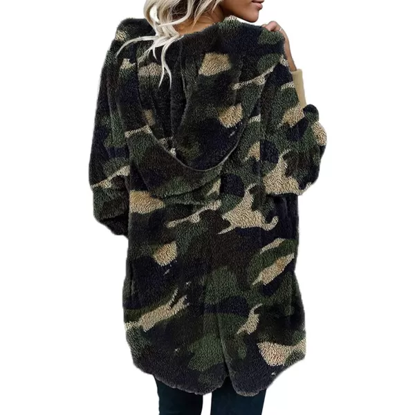 Dokotoo Womens 2023 Winter Long Sleeve Solid Fuzzy Fleece Open Front Hooded Cardigans Jacket Coats Outerwear with Pocket