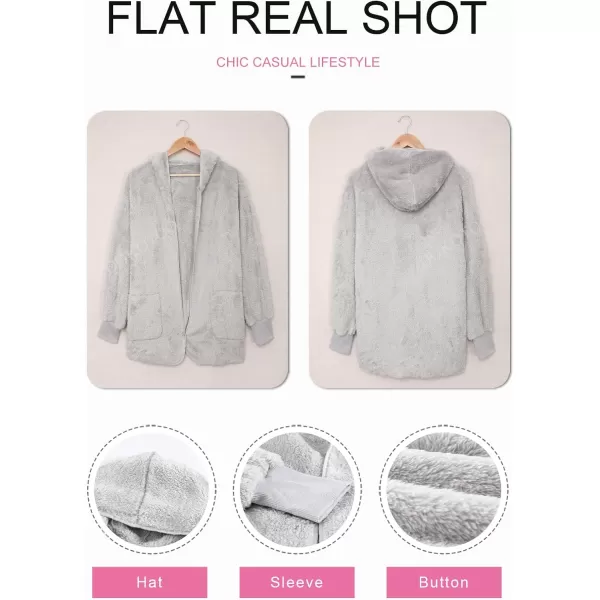 Dokotoo Womens 2023 Winter Long Sleeve Solid Fuzzy Fleece Open Front Hooded Cardigans Jacket Coats Outerwear with Pocket