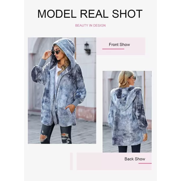 Dokotoo Womens 2023 Winter Long Sleeve Solid Fuzzy Fleece Open Front Hooded Cardigans Jacket Coats Outerwear with Pocket
