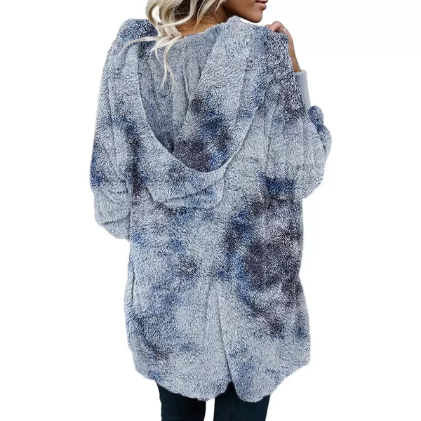 Dokotoo Womens 2023 Winter Long Sleeve Solid Fuzzy Fleece Open Front Hooded Cardigans Jacket Coats Outerwear with Pocket