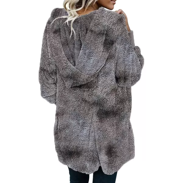 Dokotoo Womens 2023 Winter Long Sleeve Solid Fuzzy Fleece Open Front Hooded Cardigans Jacket Coats Outerwear with Pocket