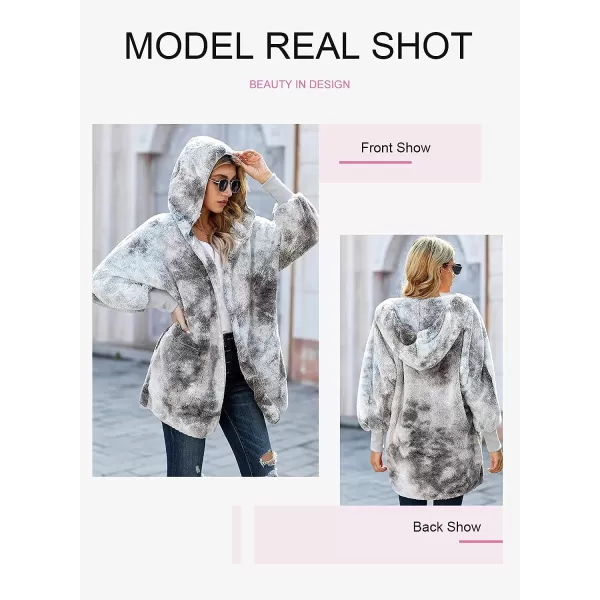 Dokotoo Womens 2023 Winter Long Sleeve Solid Fuzzy Fleece Open Front Hooded Cardigans Jacket Coats Outerwear with Pocket