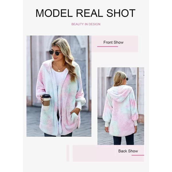 Dokotoo Womens 2023 Winter Long Sleeve Solid Fuzzy Fleece Open Front Hooded Cardigans Jacket Coats Outerwear with Pocket