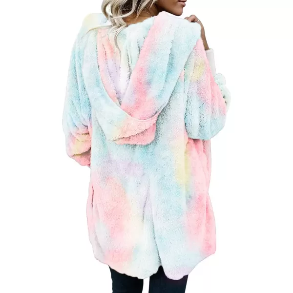 Dokotoo Womens 2023 Winter Long Sleeve Solid Fuzzy Fleece Open Front Hooded Cardigans Jacket Coats Outerwear with Pocket