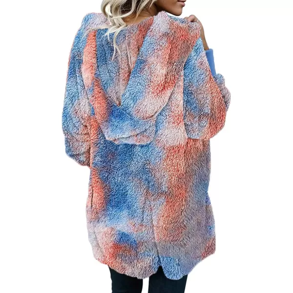 Dokotoo Womens 2023 Winter Long Sleeve Solid Fuzzy Fleece Open Front Hooded Cardigans Jacket Coats Outerwear with Pocket