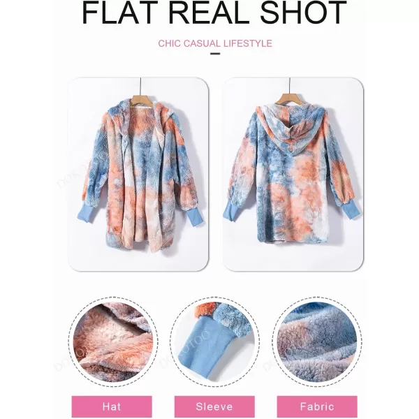 Dokotoo Womens 2023 Winter Long Sleeve Solid Fuzzy Fleece Open Front Hooded Cardigans Jacket Coats Outerwear with Pocket