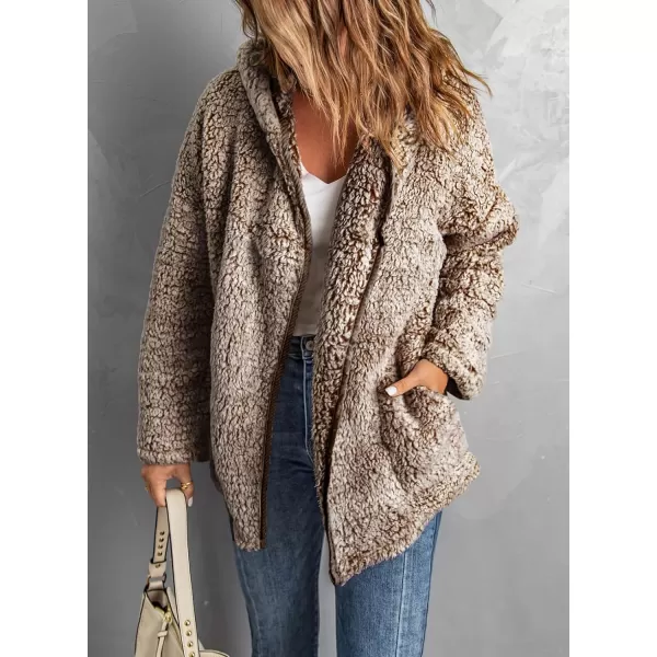 Dokotoo Womens 2023 Winter Long Sleeve Solid Fuzzy Fleece Open Front Hooded Cardigans Jacket Coats Outerwear with Pocket