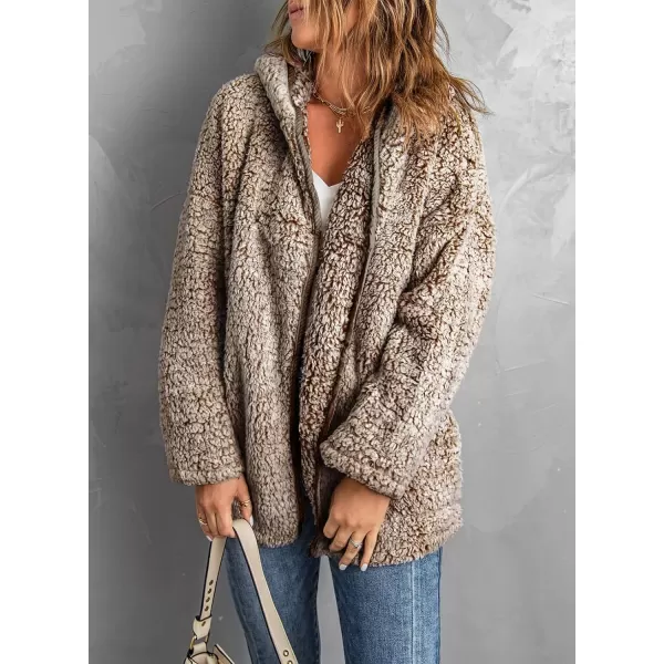 Dokotoo Womens 2023 Winter Long Sleeve Solid Fuzzy Fleece Open Front Hooded Cardigans Jacket Coats Outerwear with Pocket