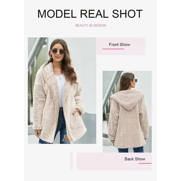 Dokotoo Womens 2023 Winter Long Sleeve Solid Fuzzy Fleece Open Front Hooded Cardigans Jacket Coats Outerwear with Pocket