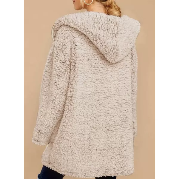 Dokotoo Womens 2023 Winter Long Sleeve Solid Fuzzy Fleece Open Front Hooded Cardigans Jacket Coats Outerwear with Pocket