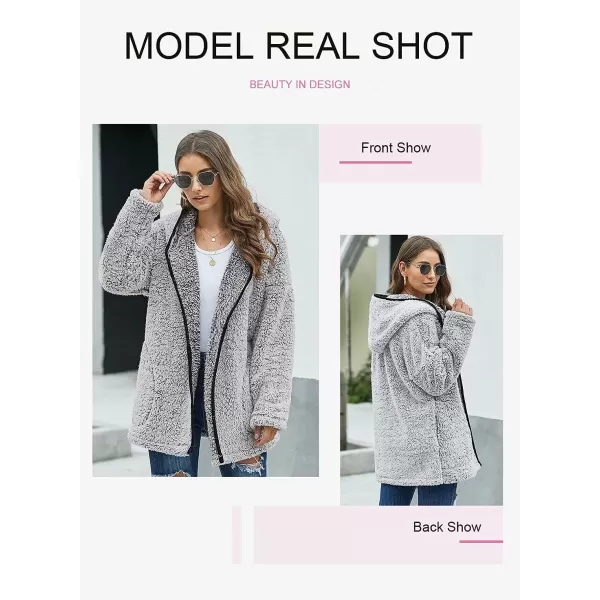 Dokotoo Womens 2023 Winter Long Sleeve Solid Fuzzy Fleece Open Front Hooded Cardigans Jacket Coats Outerwear with Pocket