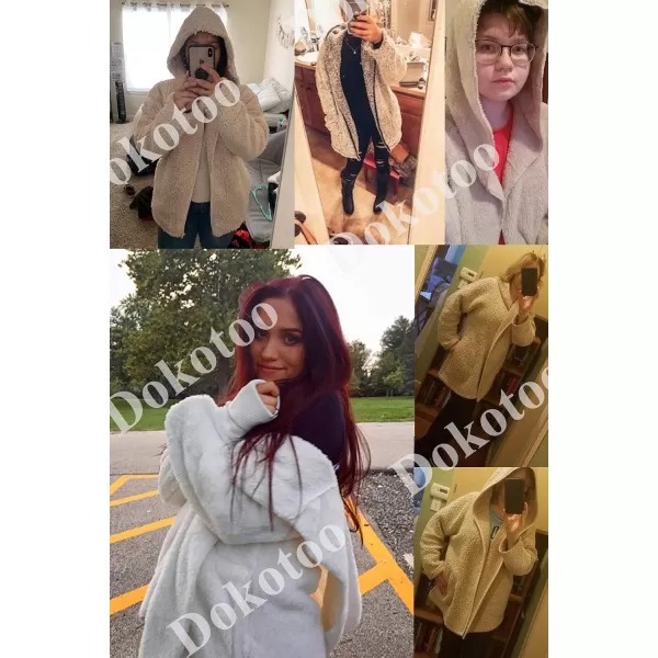 Dokotoo Womens 2023 Winter Long Sleeve Solid Fuzzy Fleece Open Front Hooded Cardigans Jacket Coats Outerwear with Pocket