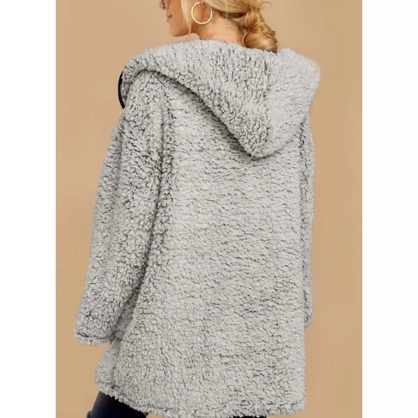 Dokotoo Womens 2023 Winter Long Sleeve Solid Fuzzy Fleece Open Front Hooded Cardigans Jacket Coats Outerwear with Pocket