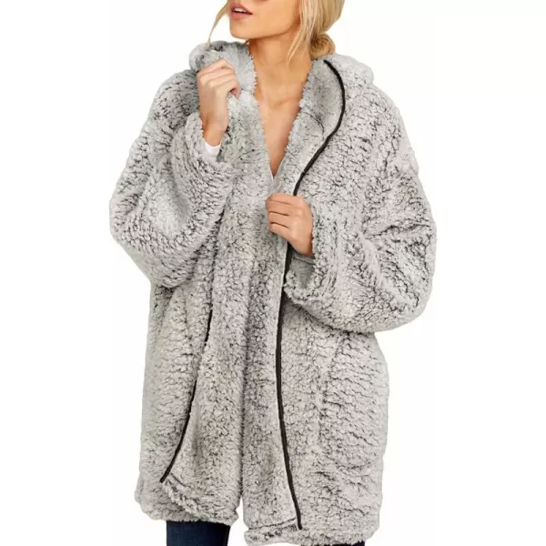 Dokotoo Womens 2023 Winter Long Sleeve Solid Fuzzy Fleece Open Front Hooded Cardigans Jacket Coats Outerwear with Pocket