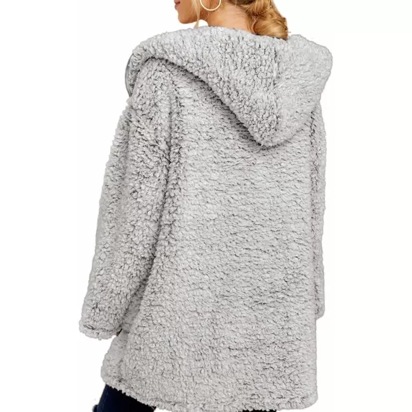 Dokotoo Womens 2023 Winter Long Sleeve Solid Fuzzy Fleece Open Front Hooded Cardigans Jacket Coats Outerwear with Pocket