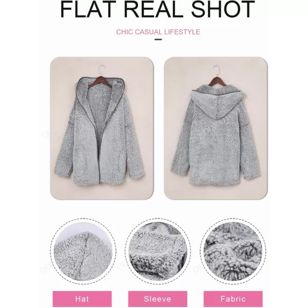 Dokotoo Womens 2023 Winter Long Sleeve Solid Fuzzy Fleece Open Front Hooded Cardigans Jacket Coats Outerwear with Pocket