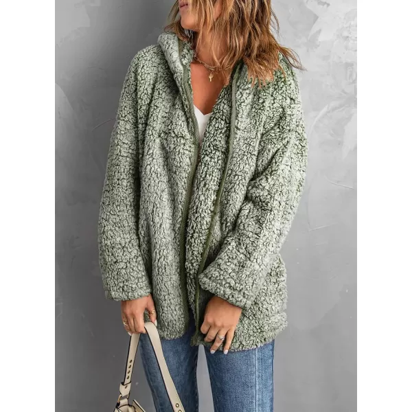 Dokotoo Womens 2023 Winter Long Sleeve Solid Fuzzy Fleece Open Front Hooded Cardigans Jacket Coats Outerwear with Pocket