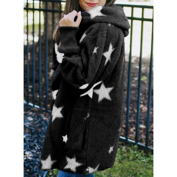 Dokotoo Womens 2023 Winter Long Sleeve Solid Fuzzy Fleece Open Front Hooded Cardigans Jacket Coats Outerwear with Pocket