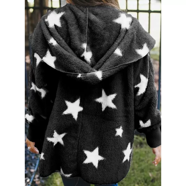 Dokotoo Womens 2023 Winter Long Sleeve Solid Fuzzy Fleece Open Front Hooded Cardigans Jacket Coats Outerwear with Pocket