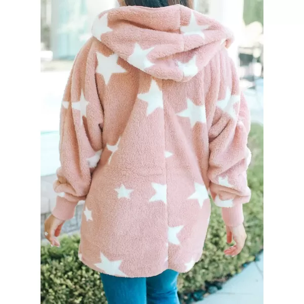 Dokotoo Womens 2023 Winter Long Sleeve Solid Fuzzy Fleece Open Front Hooded Cardigans Jacket Coats Outerwear with Pocket