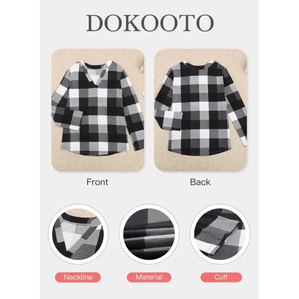 Dokotoo Womens Basic Casual V Neck Plaid Print Cotton Cuffed Long Sleeve Work Tops Blouses Shirts S-5XL