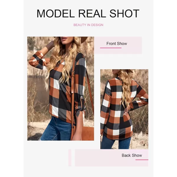 Dokotoo Womens Basic Casual V Neck Plaid Print Cotton Cuffed Long Sleeve Work Tops Blouses Shirts S-5XL