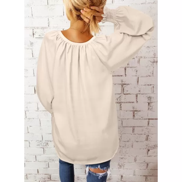 Dokotoo Womens Blouses Fashion 2023 Smocked Long Sleeve V Neck Casual Chiffon Shirts Tops
