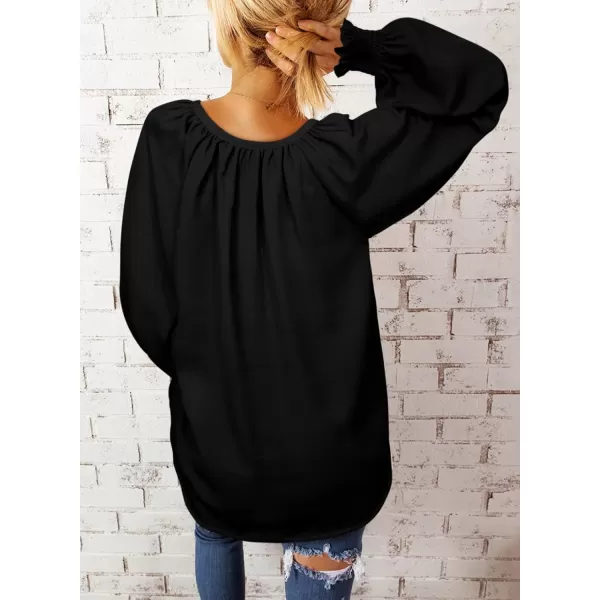 Dokotoo Womens Blouses Fashion 2023 Smocked Long Sleeve V Neck Casual Chiffon Shirts Tops
