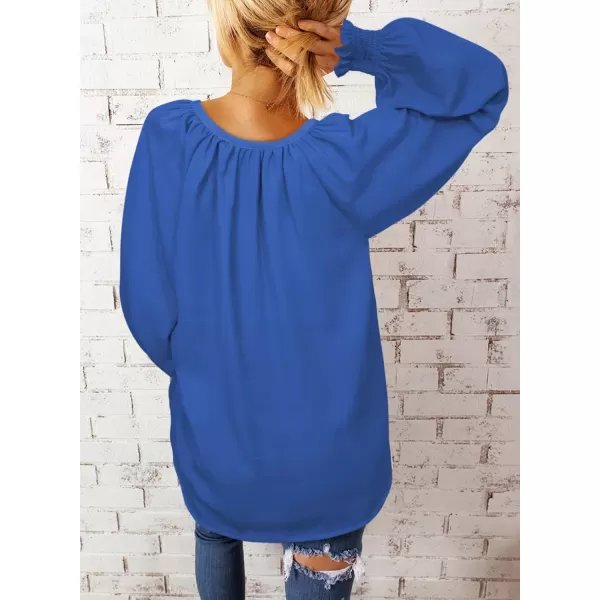 Dokotoo Womens Blouses Fashion 2023 Smocked Long Sleeve V Neck Casual Chiffon Shirts Tops