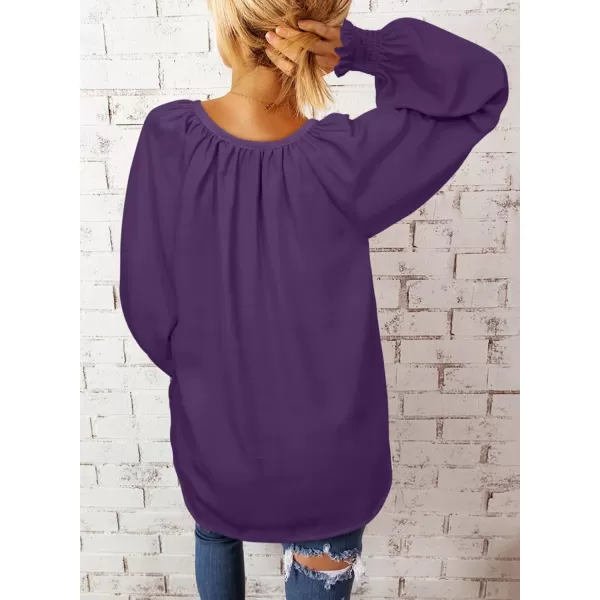 Dokotoo Womens Blouses Fashion 2023 Smocked Long Sleeve V Neck Casual Chiffon Shirts Tops